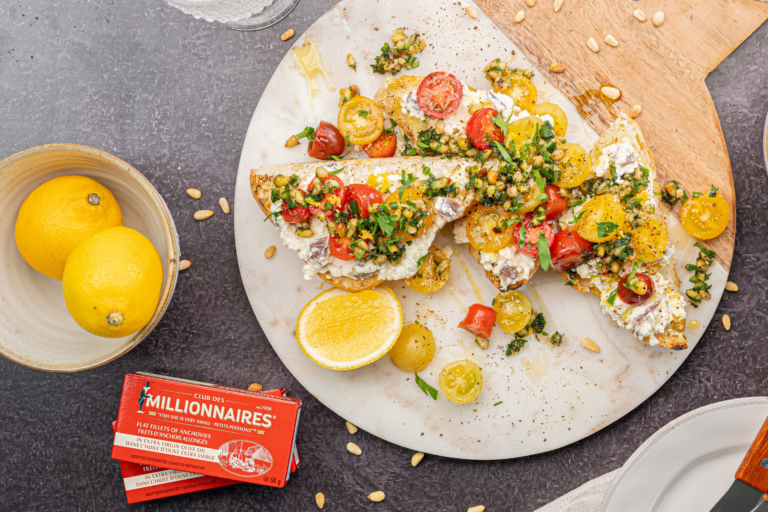 Toasted Focaccia with Anchovy-Ricotta Spread | Club des Millionnaires